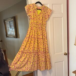 THML Yellow Maxi Dress with Pink Floral Print